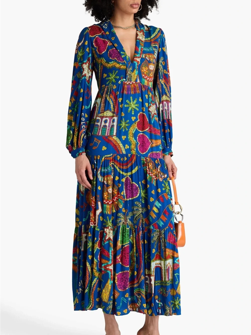 Farm Rio Boi de Santa Fé Blue Folk Party Maxi Dress XL - Picture 5 of 10